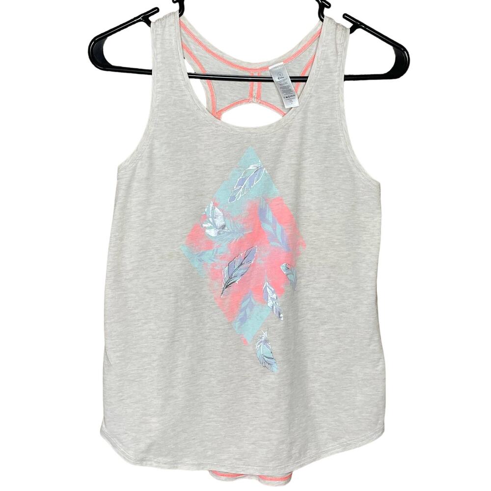 Ivivva Racerback Tank Top Feather Graphic Oatmeal Tan Size 12
